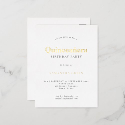 Elegant Quinceaera Birthday Party Glam Real  Foil Invitation Postcard