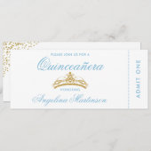 Elegant Quinceanera Blue and Gold Ticket Invitation (Front/Back)