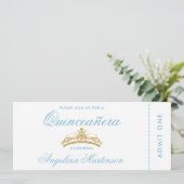 Elegant Quinceanera Blue and Gold Ticket Invitation (Standing Front)