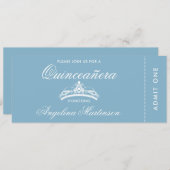 Elegant Quinceanera Blue and White Ticket Invitation (Front/Back)