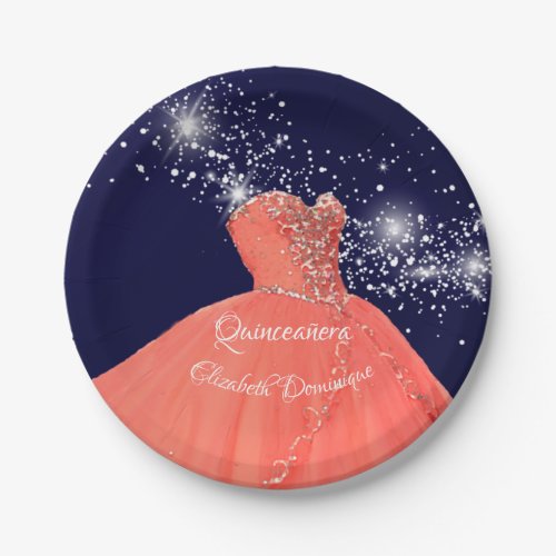 Elegant Quinceaera Coral Gown Paper Plate