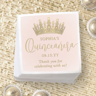 Elegant Quinceañera Crown Chic Blush Pink and Gold Napkins