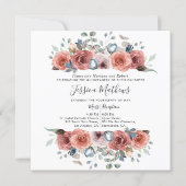 Elegant Quinceanera, Dusty Blue and Blush Floral Invitation (Front)