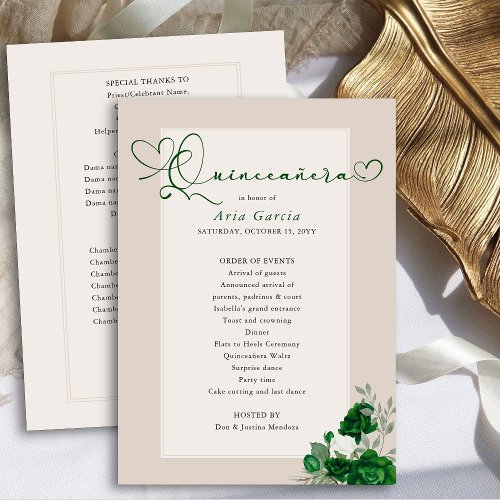 Elegant Quinceanera Emerald Green Roses Program