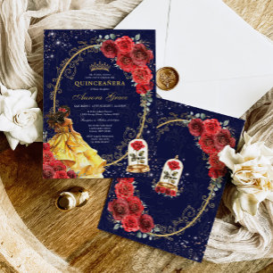 Elegant Quinceañera Enchanted Red Roses Floral Invitation