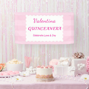 Elegant Quinceañera Floral Bouquet Pink & White Banner