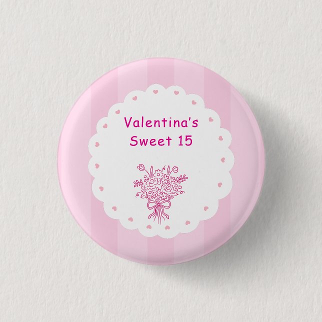 Elegant Quinceañera Floral Bouquet | Pink & White  Button (Front)