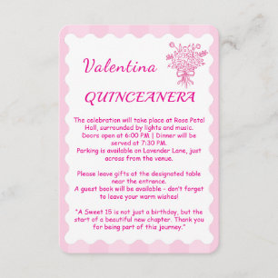 Elegant Quinceañera Floral Bouquet Pink & White Enclosure Card