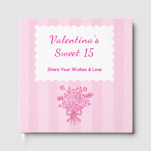 Elegant Quinceañera Floral Bouquet Pink & White Guest Book