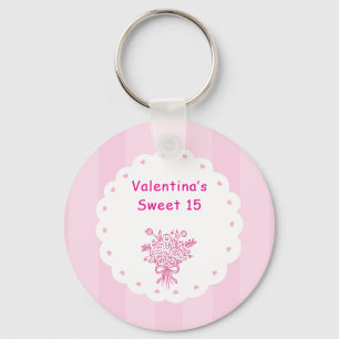 Elegant Quinceañera Floral Bouquet Pink & White Keychain