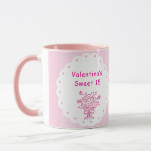 Elegant Quinceañera Floral Bouquet   Pink & White  Mug