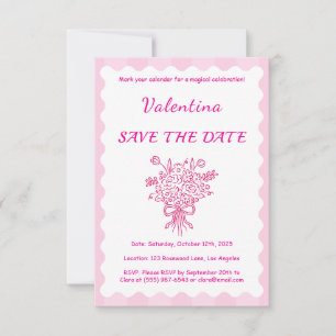 Elegant Quinceañera Floral Bouquet Pink & White Save The Date