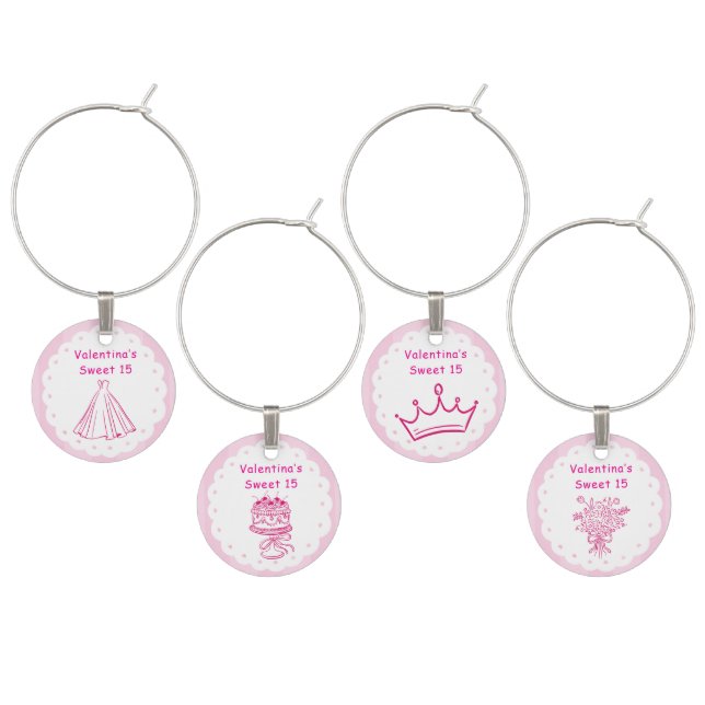Elegant Quinceañera Floral Bouquet | Pink & White  Wine Charm (Staggered)