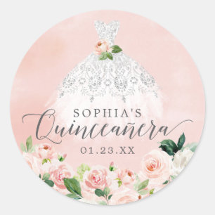 Elegant Quinceanera Floral Dress Classic Round Sti Classic Round Sticker