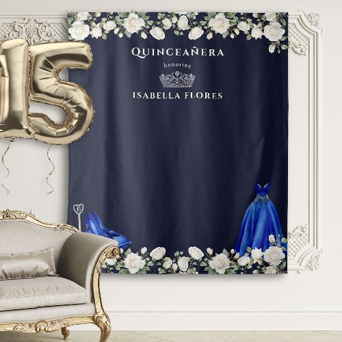 Elegant Quinceanera Floral Princess Dark Blue Tapestry