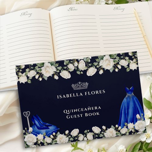 Elegant Quinceanera Floral Princess Dress Blue Guest Book