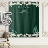 Elegant Quinceanera Floral Princess Green Backdrop