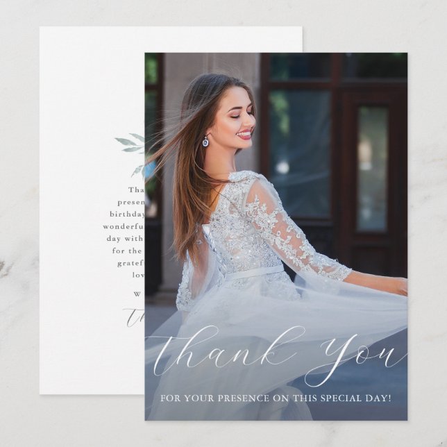 Elegant Quinceanera Floral Script Thank You Photo Invitation (Front/Back)