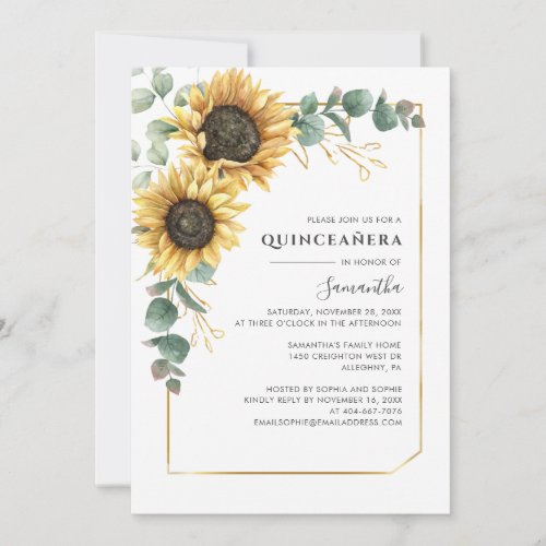 Elegant Quinceanera Floral Sunflower Eucalyptus 15 Invitation