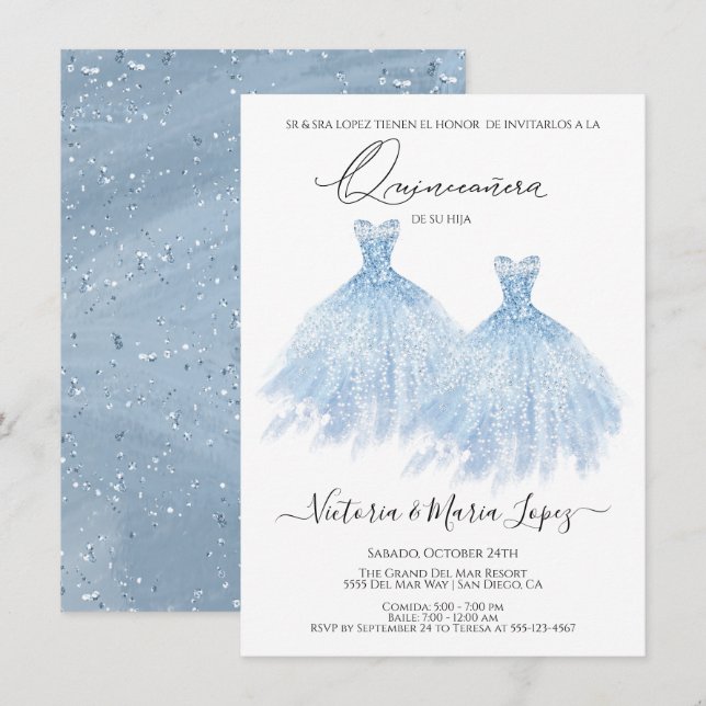 Elegant Quinceañera Glitter Sparkle Spanish Quince Invitation (Front/Back)