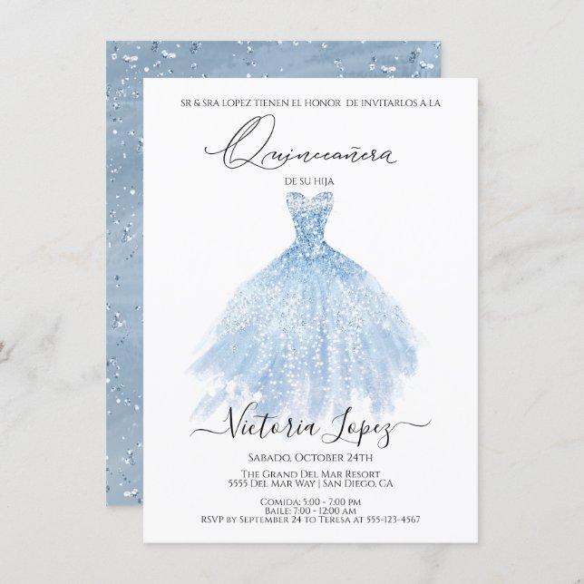 Elegant Quinceañera Glitter Sparkle Spanish Quince Invitation (Front/Back)