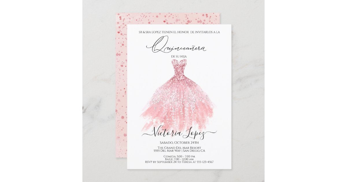 Elegant Quinceañera Glitter Sparkle Spanish Quince Invitation | Zazzle