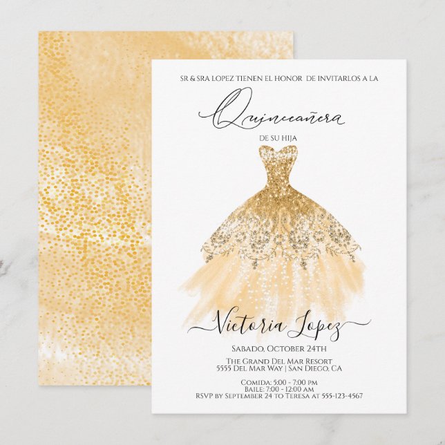 Elegant Quinceañera Glitter Sparkle Spanish Quince Invitation (Front/Back)