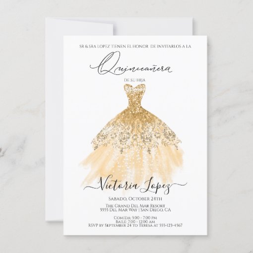 Elegant Quinceañera Glitter Sparkle Spanish Quince Invitation | Zazzle