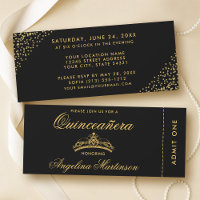 Elegant Quinceanera Gold and Black Ticket
