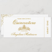 Elegant Quinceanera Gold and White Ticket Invitation (Front/Back)