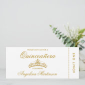 Elegant Quinceanera Gold and White Ticket Invitation (Standing Front)