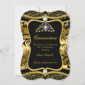 Elegant Quinceanera Gold Black Damask Tiara Invite (Front)