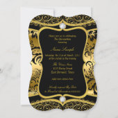 Elegant Quinceanera Gold Black Damask Tiara Invite (Back)