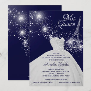 Elegant Quinceañera Gown Eiffel Tower Invitations