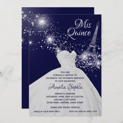 Elegant Quinceaera Gown Eiffel Tower Invitations