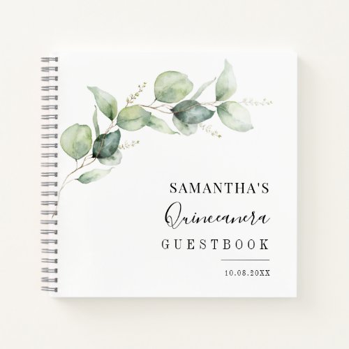 Elegant Quinceanera Greenery 15th Birthday Guest Notebook