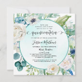 Elegant Quinceañera in Aqua Turquoise Teal Floral  Invitation (Front)