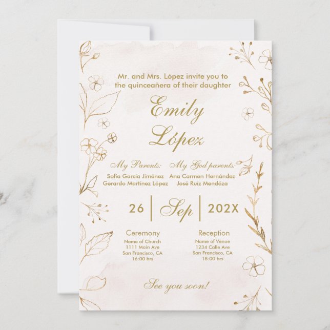 Elegant quinceañera invitation (Front)