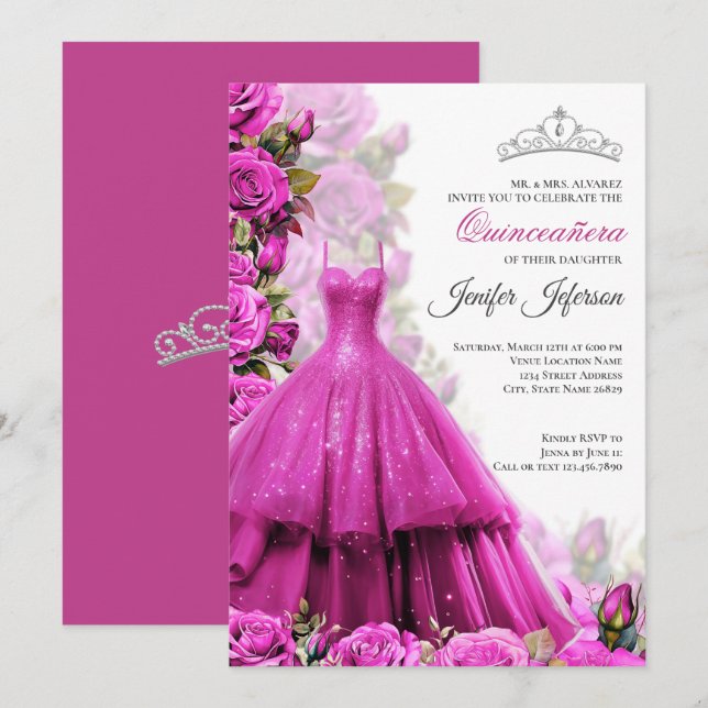 Elegant Quinceanera Invitation (Front/Back)
