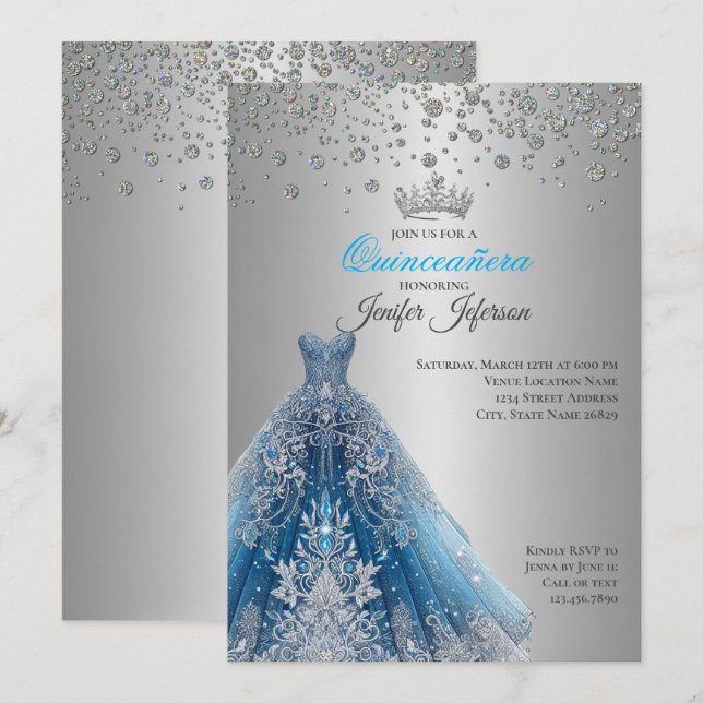 Elegant Quinceanera Invitation (Front/Back)