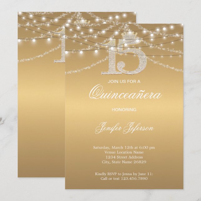 Elegant Quinceanera Invitation (Front/Back)