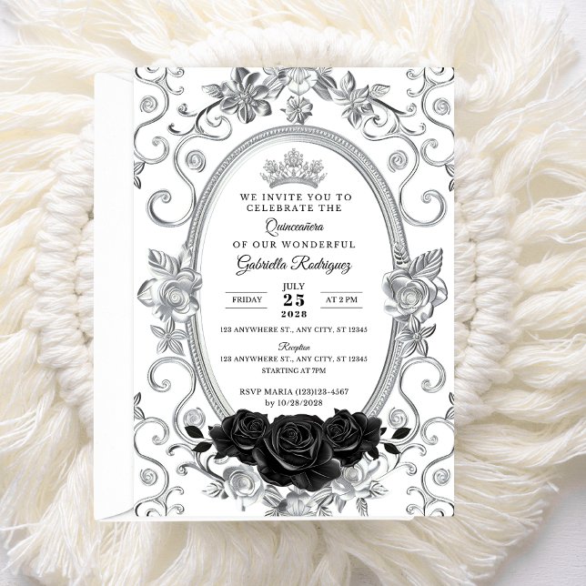 Elegant Quinceañera Invitation Floral Black Z2 (Creator Uploaded)
