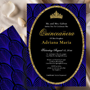 Elegant Quinceanera Invitation Gold Blue Art Deco