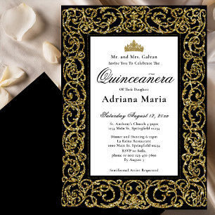 Elegant Quinceanera Invitation Gold Scrollwork
