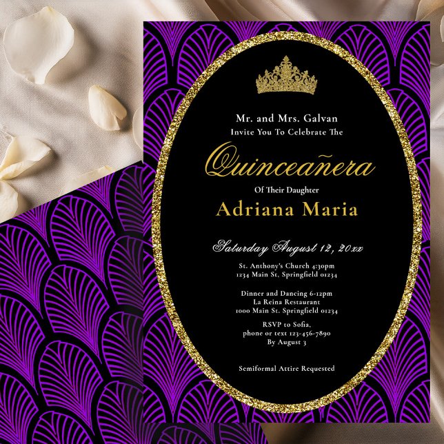 Elegant Quinceanera Invitation Purple Art Deco (Creator Uploaded)