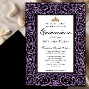 Elegant Quinceanera Invitation Purple Scrollwork
