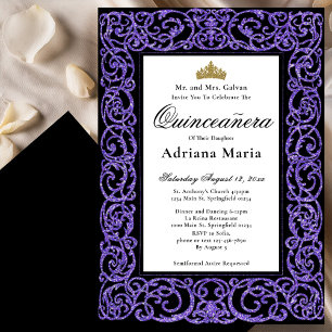 Elegant Quinceanera Invitation Purple Scrollwork