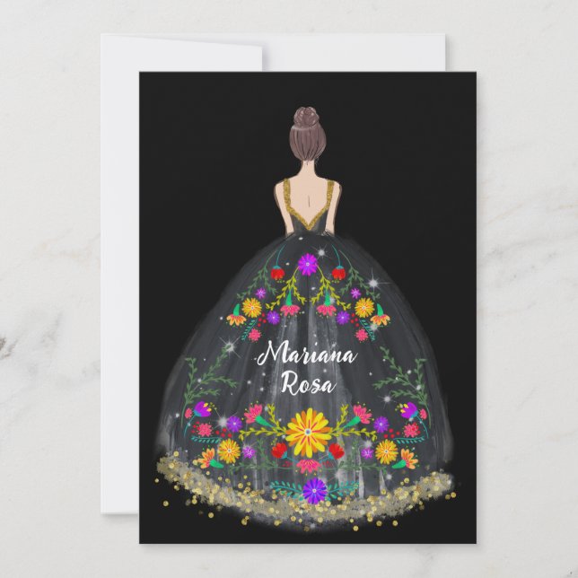 Elegant Quinceanera Mexican Fiesta Floral Birthday Invitation (Front)