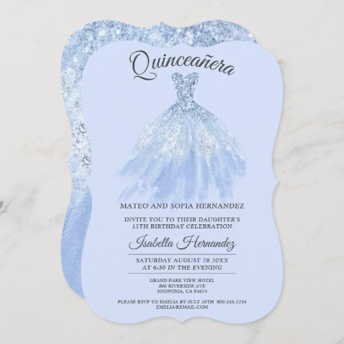 Elegant Quinceanera Mis Quince Blue Violet Glitter Invitation