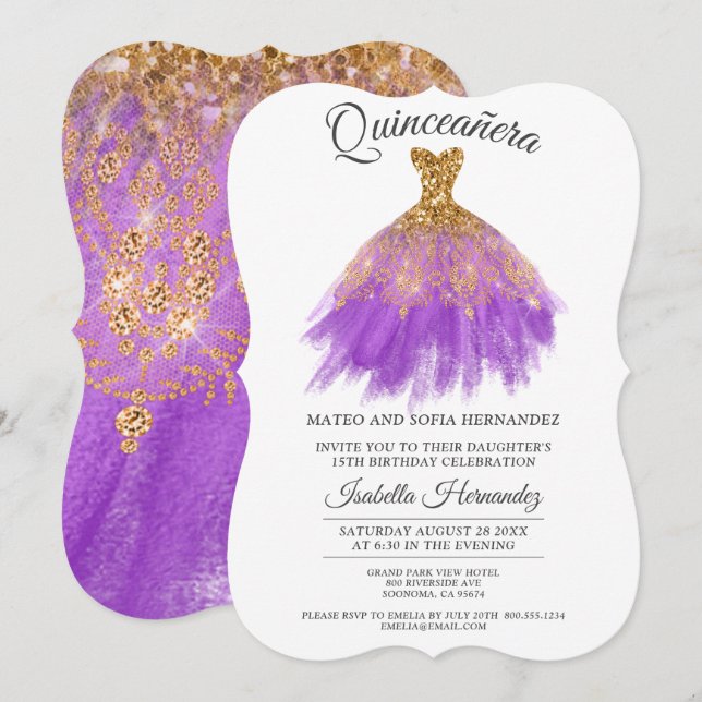 Elegant Quinceanera Mis Quince Orchid Glitter  Invitation (Front/Back)